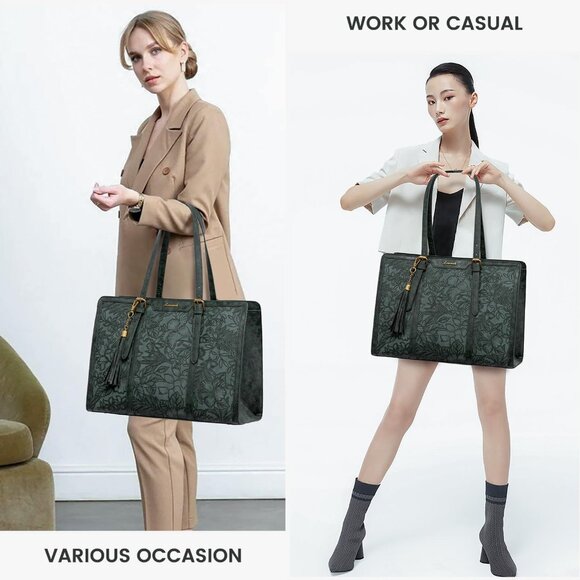 Laptop Bag for Women Vintage Leather Laptop Tote 15.6 inch Large Capacity Comput - Picture 6 of 6